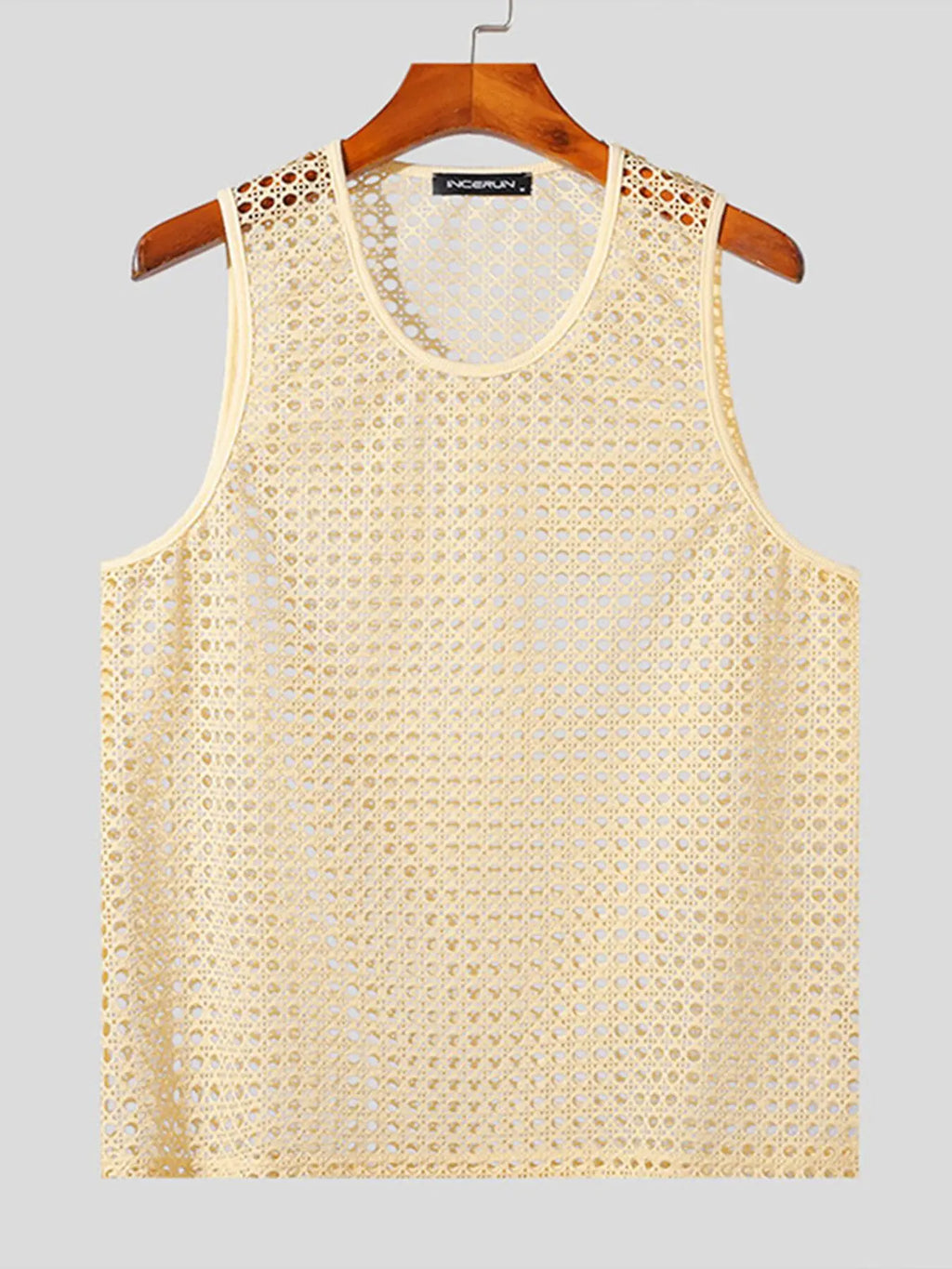 INCERUN Men Vacation Style Hollow Mesh Vests Summer Sleeveless Tank Tops Fashion