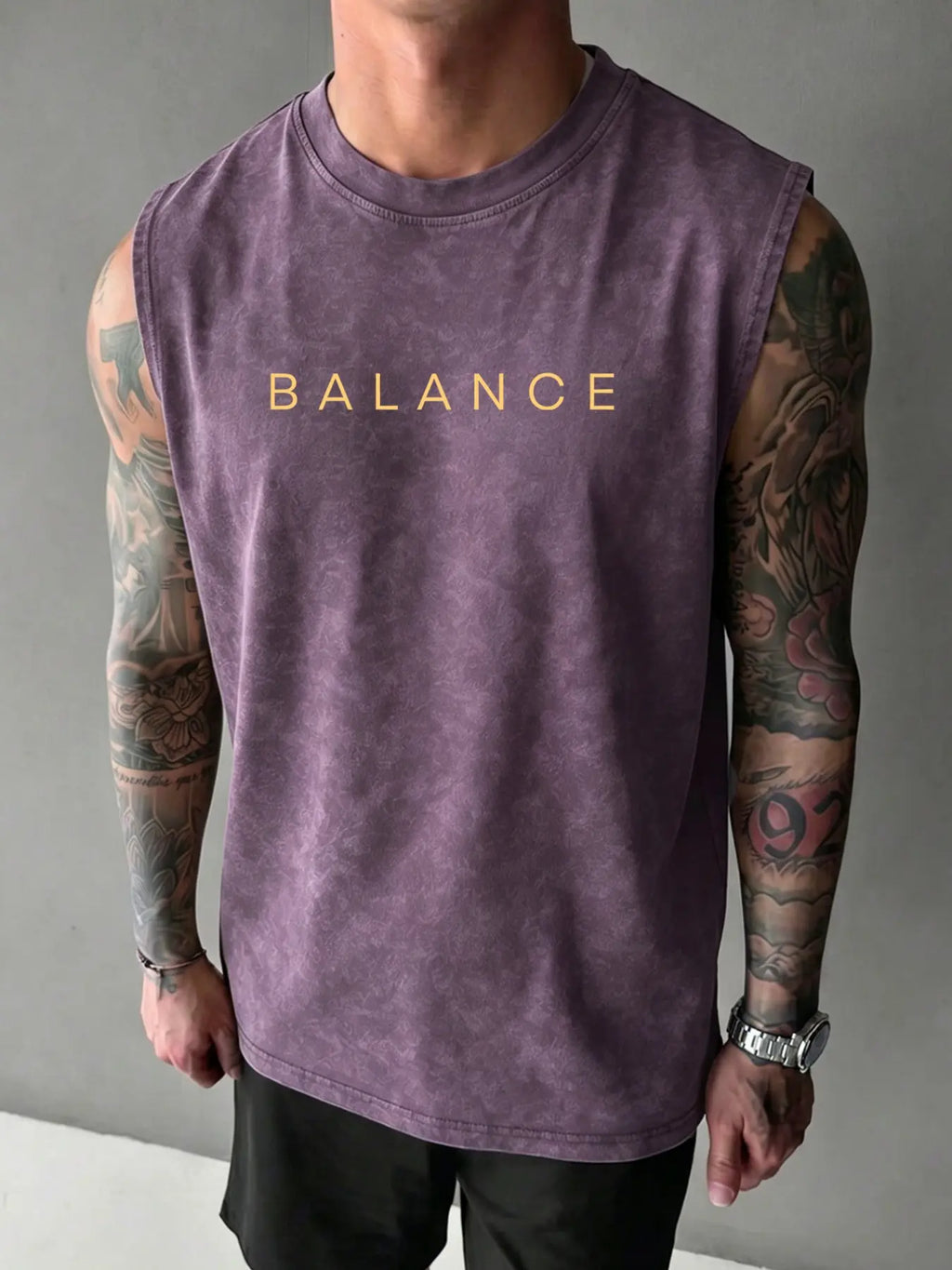 100% Cotton Vintage Wash Sleeveless Tank Top, Brain Heart Balance Minimal Line Art Back Print Loose Fit Gym Sleeveless Activewear Fitness Wear Streetwear Graphic Vest, Sleeveless Workout Vest