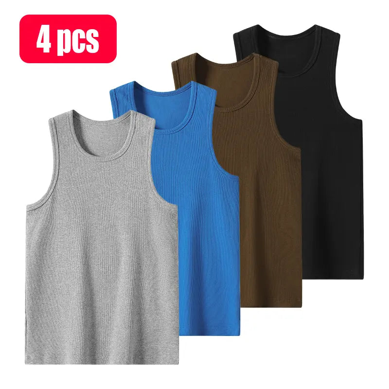 Men's wide-shoulder ribbed vest, high-quality cotton material, suitable for all-day wear, men's vest, solid color fashionable design, loose and casual comfort combined with style, sports vest, sleeveless vest, men's clothing.
