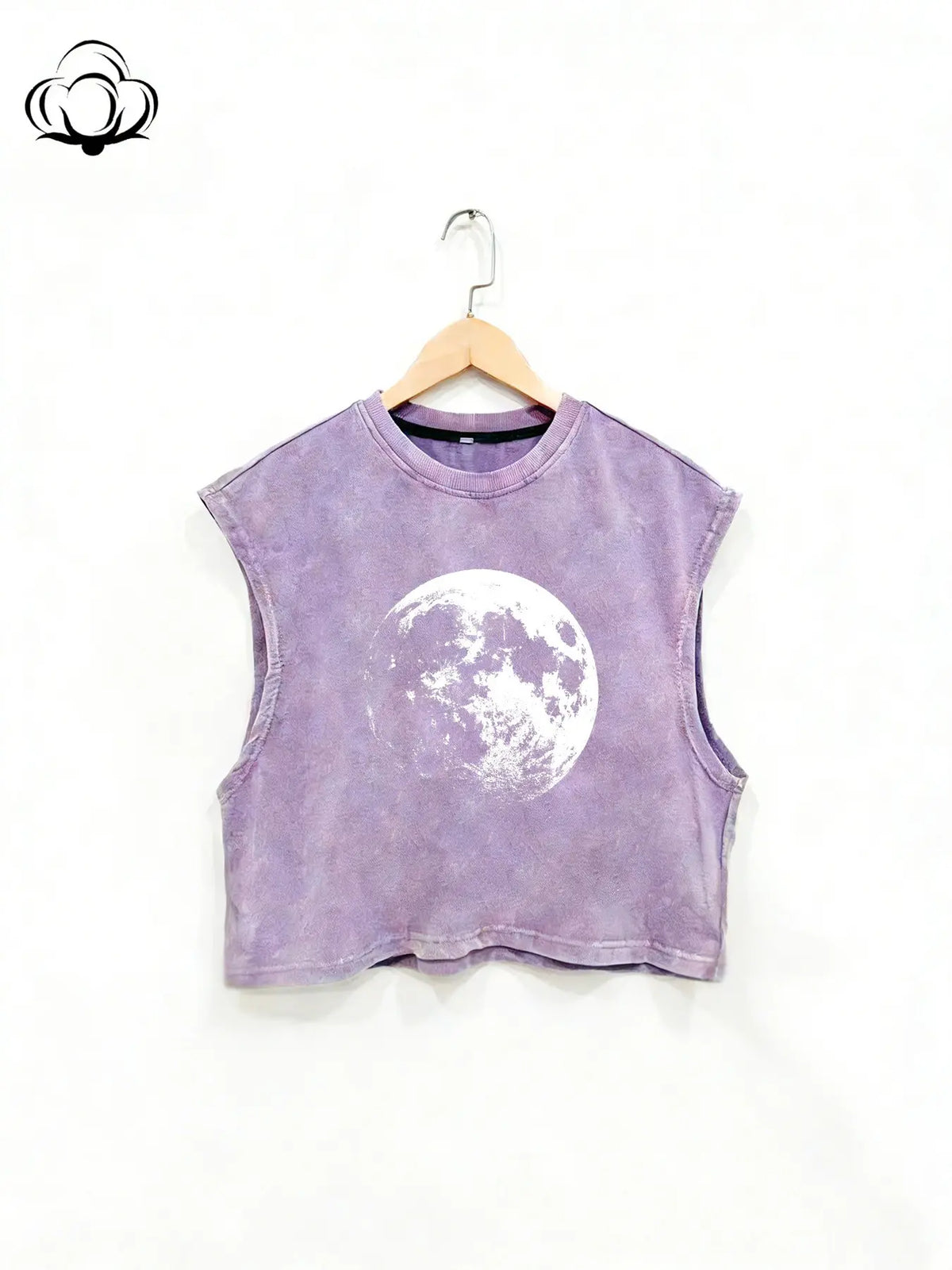 New Summer Short Round Neck Loose Fit Sleeveless Tank Top, Moon Planet Print, Unisex, Wide Arm Design, Pair with Bralette