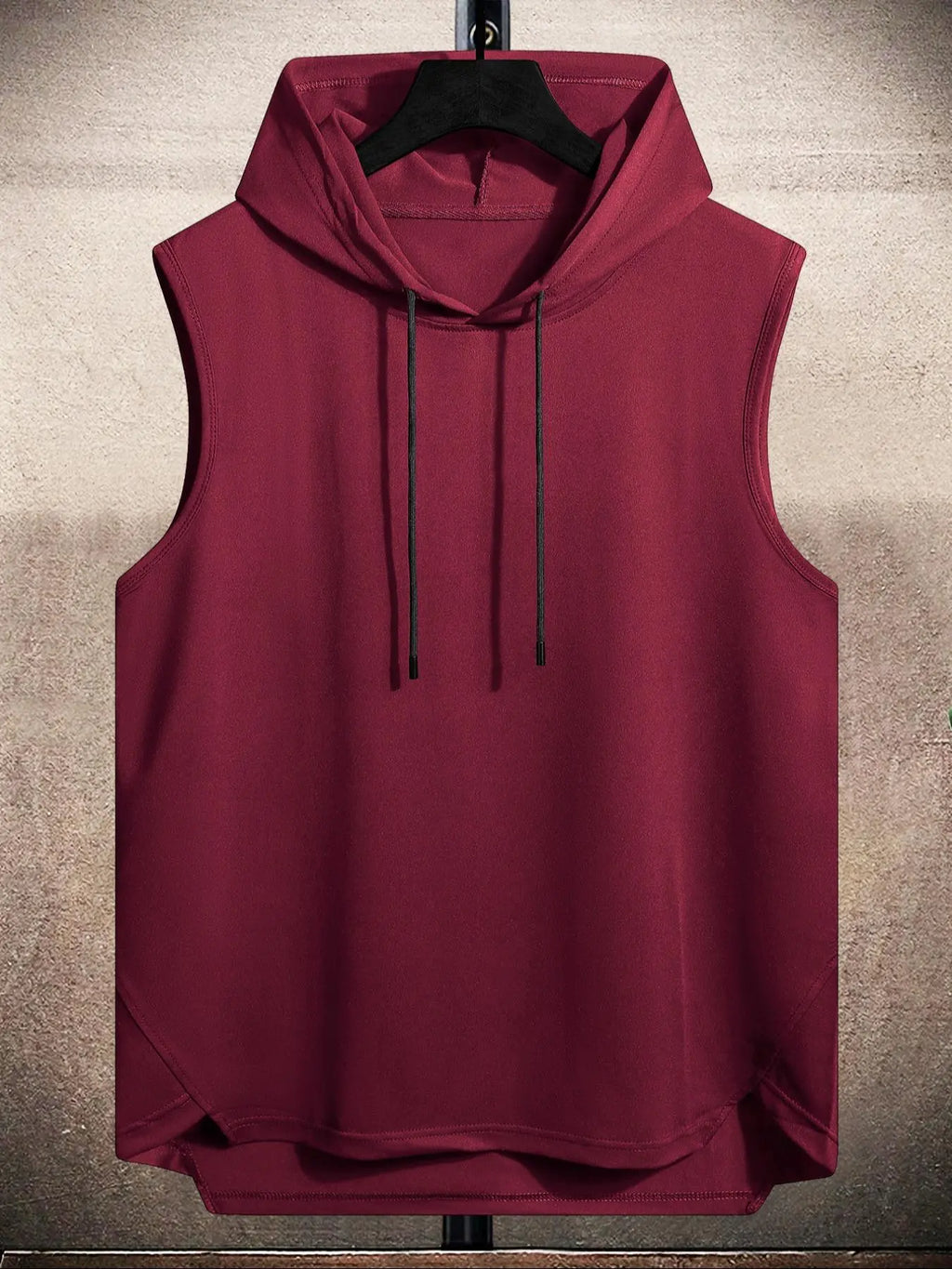 Men's Plain Drawstring High Low Hem Hooded Tank Top, Sleeveless Shirt, Regular Fit Casual Sleeveless Vest, Going Out Top, National Day Clothing, Sleeveless Clothes