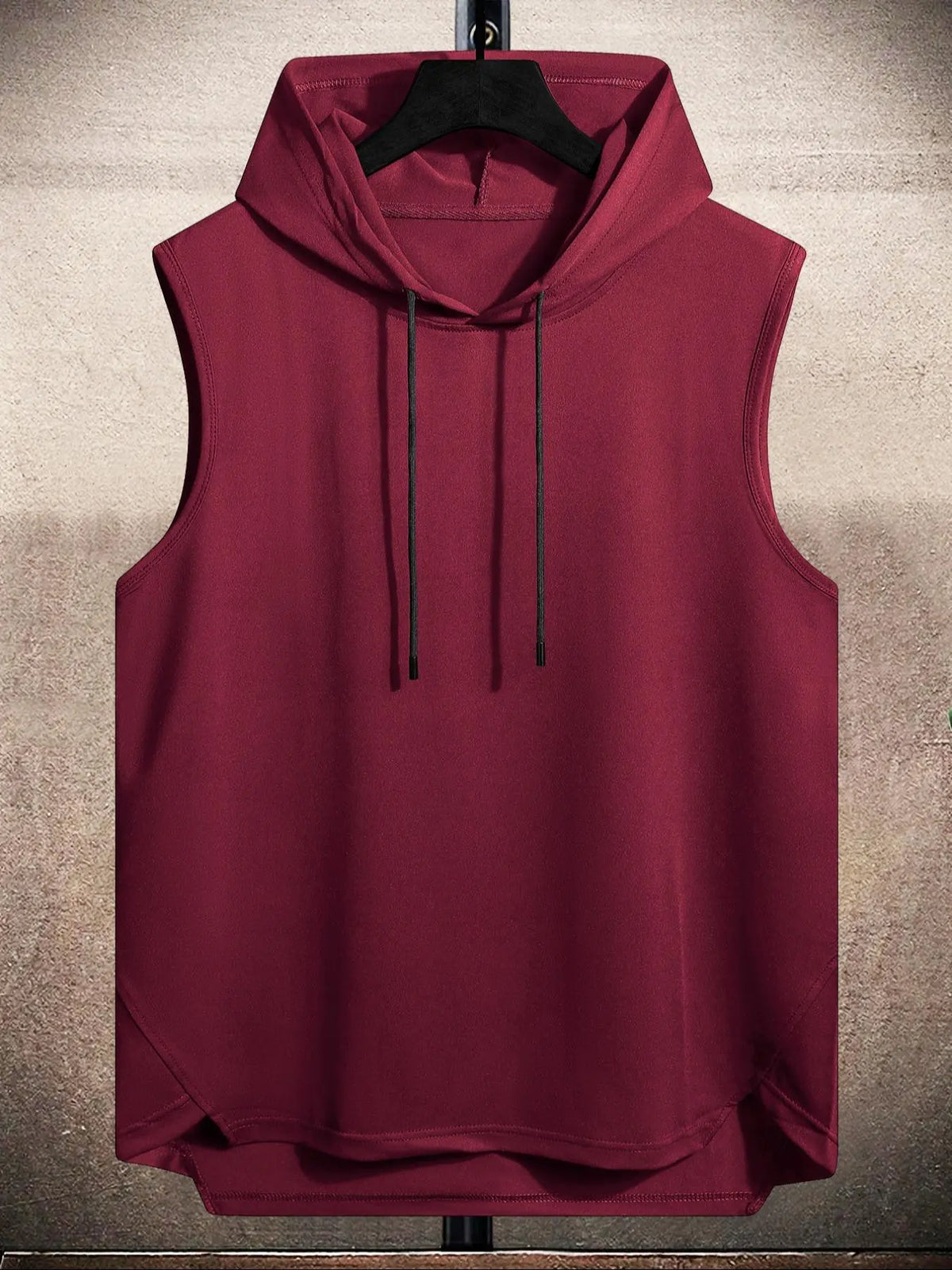 Men's Plain Drawstring High Low Hem Hooded Tank Top, Sleeveless Shirt, Regular Fit Casual Sleeveless Vest, Going Out Top, National Day Clothing, Sleeveless Clothes