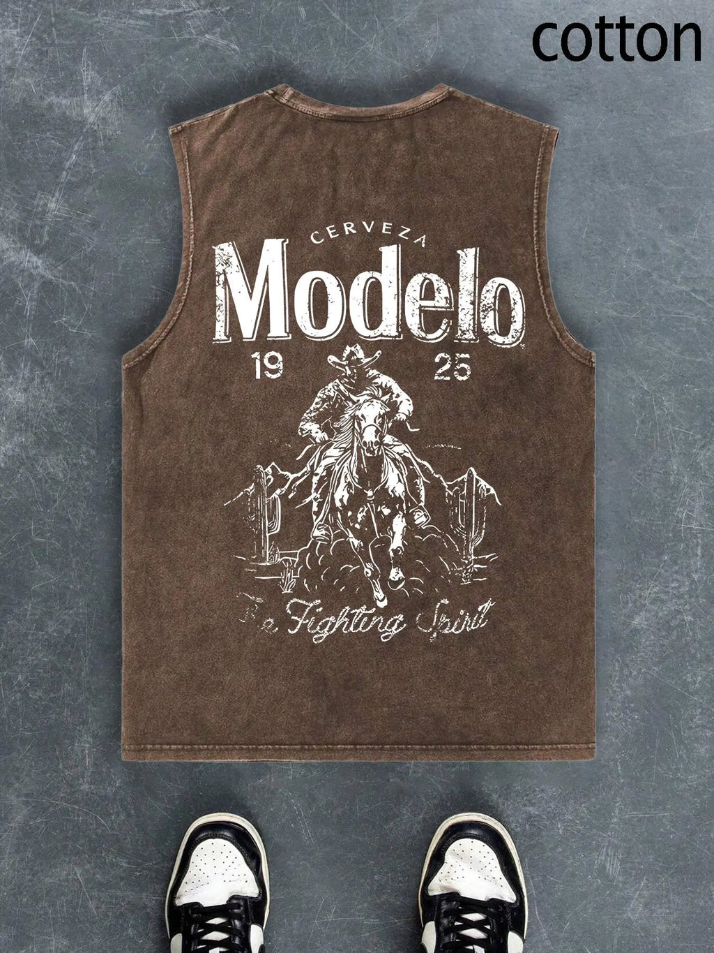 Men's Regular Fit Cartoon Cowboy & Letter Print Tank Top, Casual Comfy Breathable Sleeveless Top for Summer, Fashion Men's Clothes for Daily Wear, Socks