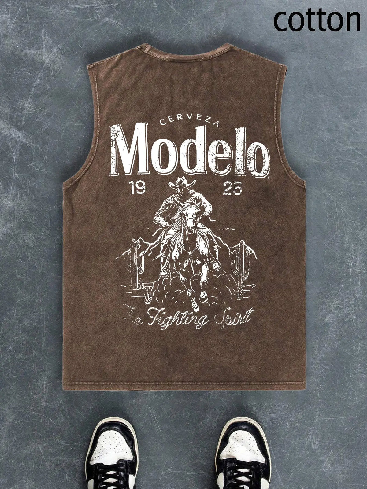 Men's Regular Fit Cartoon Cowboy & Letter Print Tank Top, Casual Comfy Breathable Sleeveless Top for Summer, Fashion Men's Clothes for Daily Wear, Socks