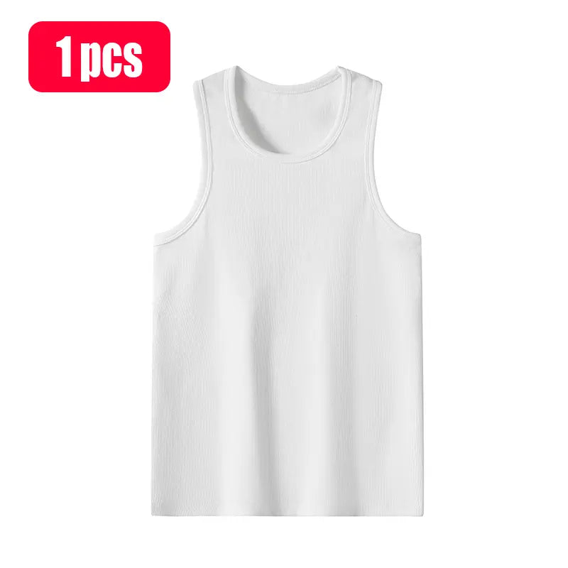 Men's wide-shoulder ribbed vest, high-quality cotton material, suitable for all-day wear, men's vest, solid color fashionable design, loose and casual comfort combined with style, sports vest, sleeveless vest, men's clothing.