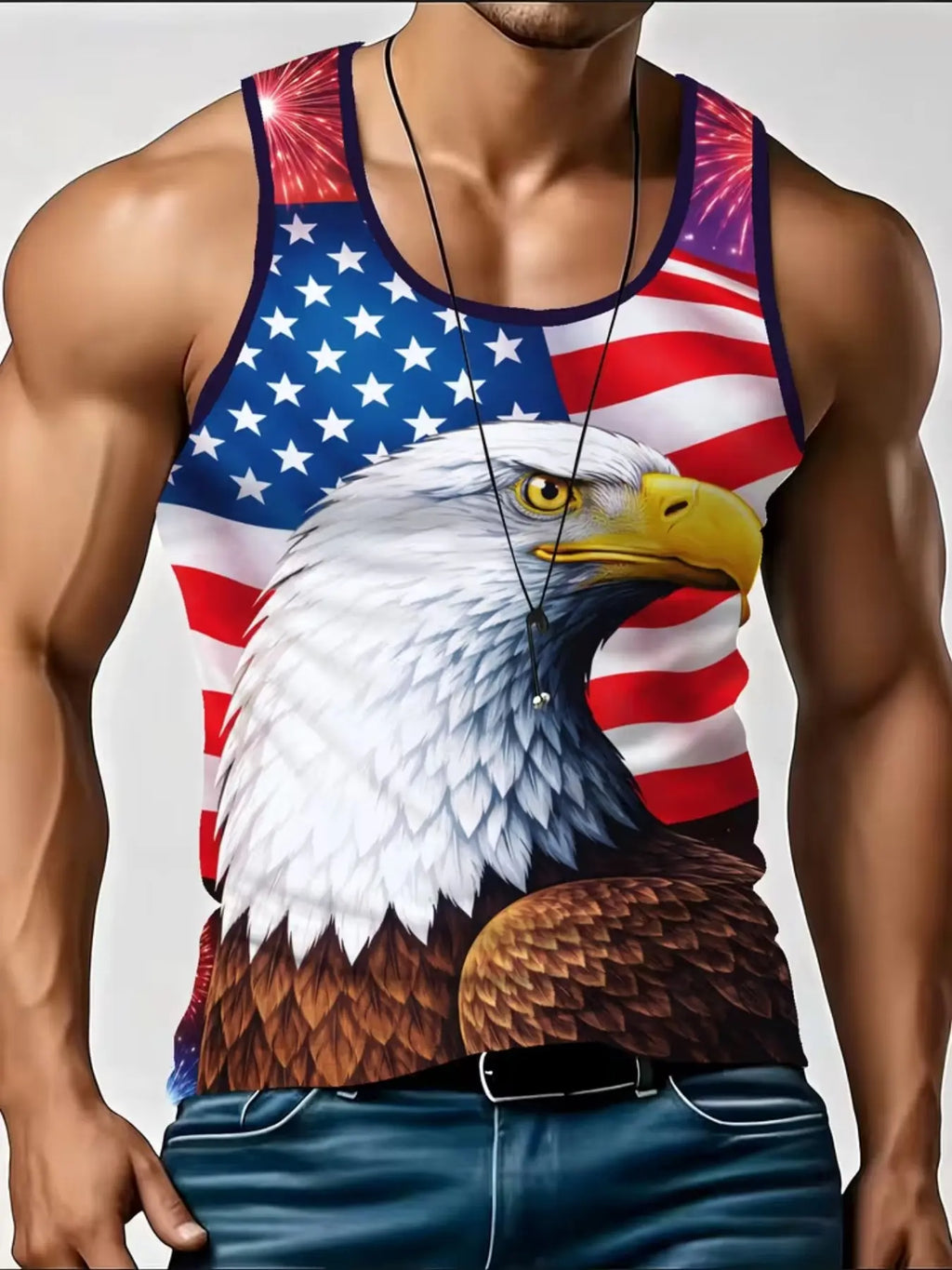 Men's Latest Style Vest, Graphic Sleeveless, American Street Fashion Print, Eagle Pattern Basketball Vest, Usa Flag Design, Breathable, Comfortable, Summer Wear