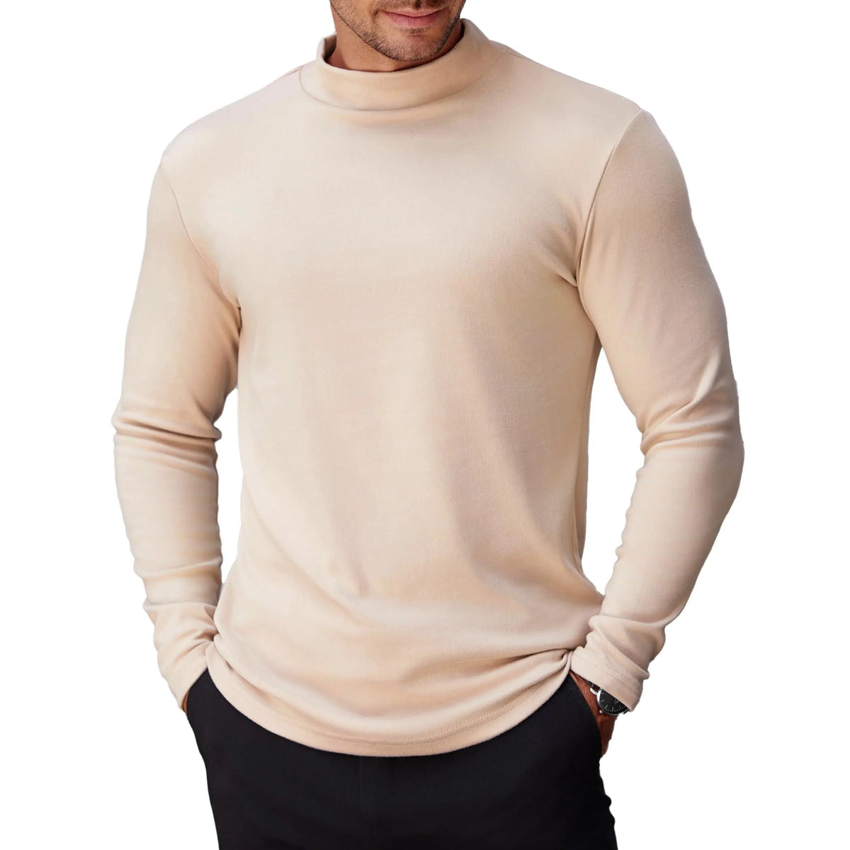 COOFANDY Men's Slim Fit Mock Turtleneck Long-Sleeve Spandex Knit Pullover Top - Basic Lightweight Thermal Undershirt with Warmth, Formal Work Wear for Pairing with Jackets, Suits, Jeans, Quality Fabric