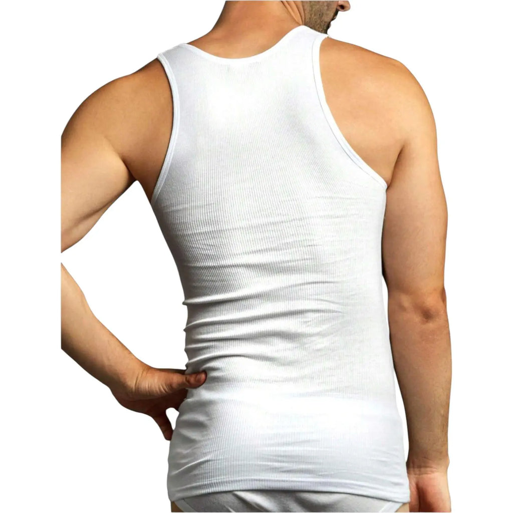 ToBeInStyle Men's Multi-Item Pack Of 100% Preshrunk White Cotton Lightweight A-Shirts Tank Top Undershirts
