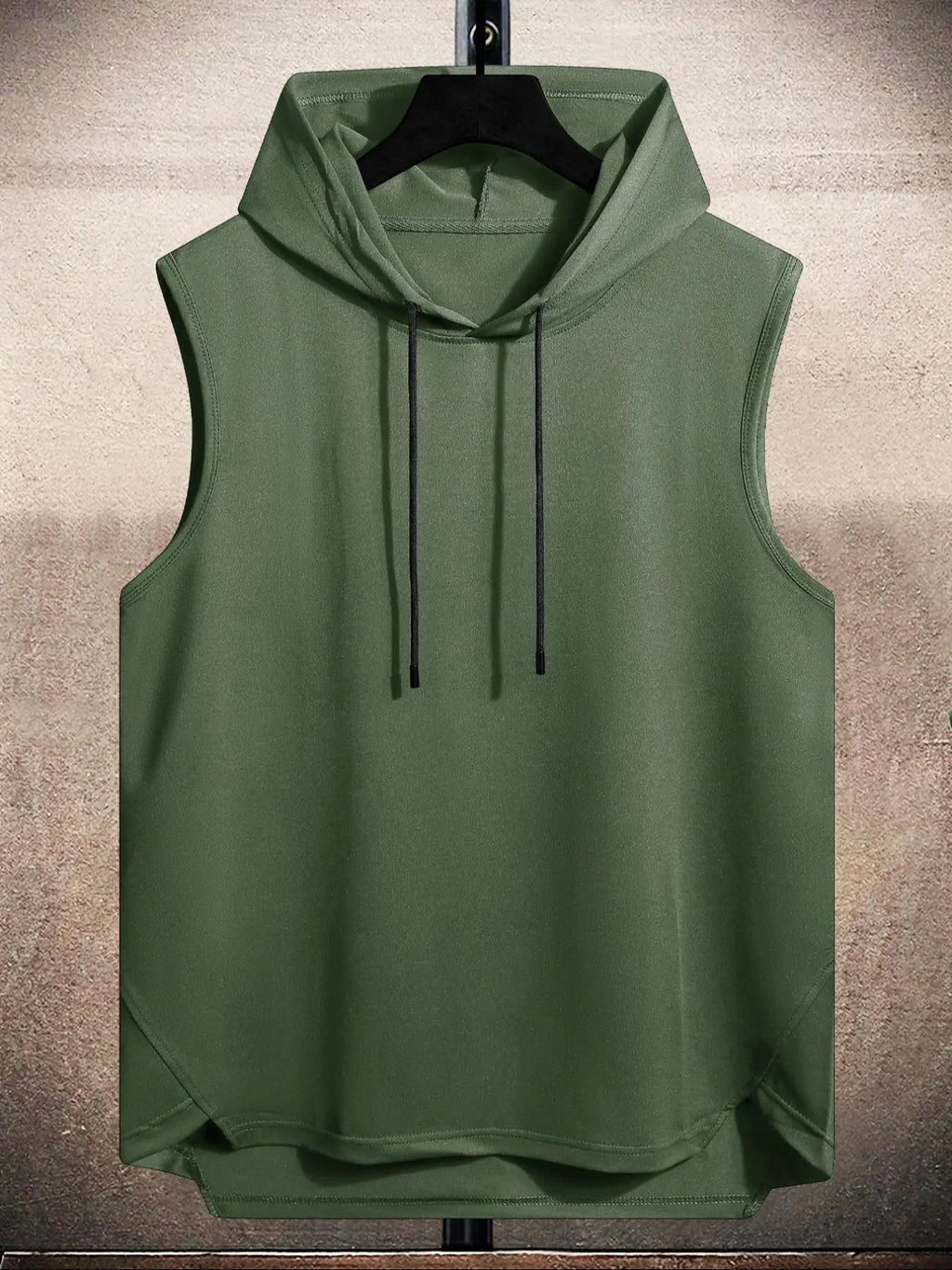 Men's Plain Drawstring High Low Hem Hooded Tank Top, Sleeveless Shirt, Regular Fit Casual Sleeveless Vest, Going Out Top, National Day Clothing, Sleeveless Clothes