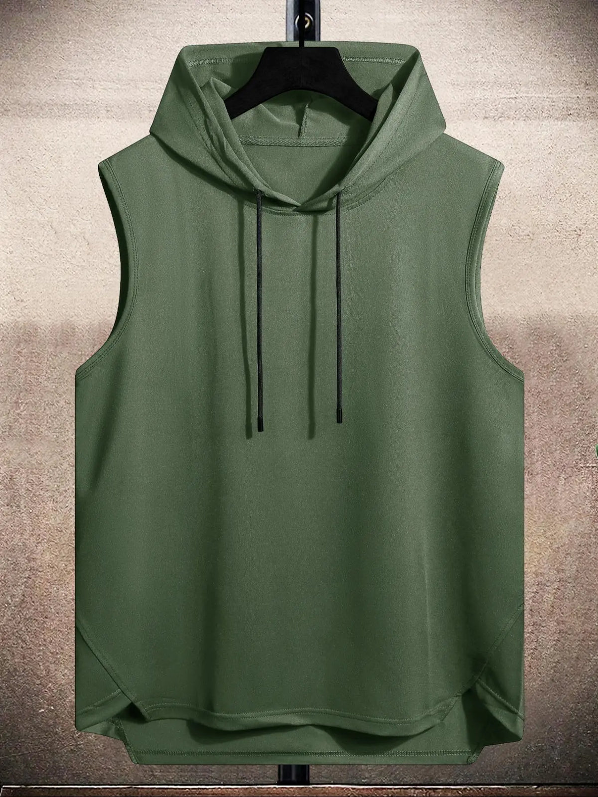 Men's Plain Drawstring High Low Hem Hooded Tank Top, Sleeveless Shirt, Regular Fit Casual Sleeveless Vest, Going Out Top, National Day Clothing, Sleeveless Clothes