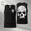 Men’s 100% Cotton Sleeveless Tank Top, Skull Graphic Muscle Shirt, Front and Back Print Casual Summer Tee, Soft Breathable Loose Fit Streetwear Top for Gym and Daily Wear