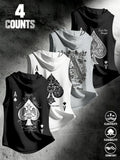 4 Piece Set Men's Streetwear Hooded Sleeveless Clothes Tank Tops, Urban Street Tank, Ace Dark Style, Loose Fit, Multi-Color, Casual Fitness Wear, Stylish Tank Tops