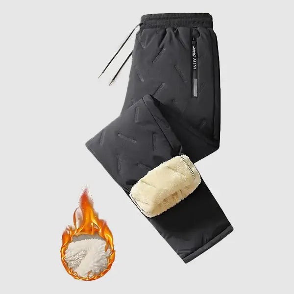 Men's Plain Fleece-Lined Protective Thermals Pants - Thick Plush, Multi-Layer Solid Design, 1 Piece, Zippered Pockets, Regular Fit, Easy Movement, Casual Look, Winter Outdoor Hiking Snow Trousers, Protective Thermals Men's Pants