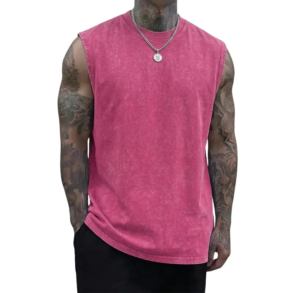 Men’s 3-Pack 230g Full Cotton Heavyweight Mock Neck Sleeveless Undershirts - Casual Vintage Clothing, Muscle Tee Vests, Athletic Sleeveless Vests, Loose Fit Solid Color Skin-Friendly Unisex Retro Tank Tops, Machine Washable, Suitable for Sports
