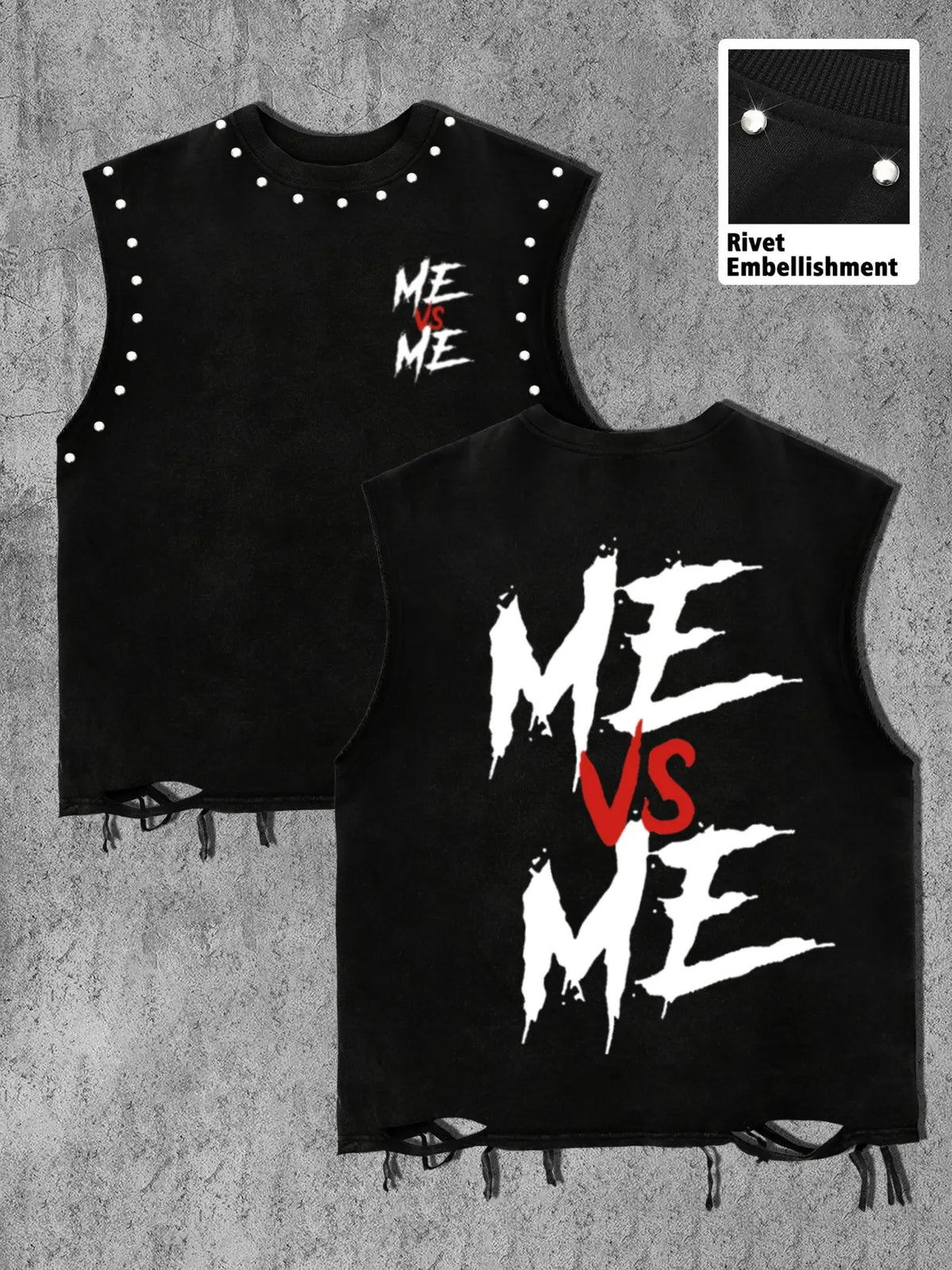 Men's Casual Sleeveless T-Shirt, Comfortable Me Vs Me Graphic Streetwear Tank Top, Trendy Design Top, Menswear, Round Neck, Streetwear Graphic Print