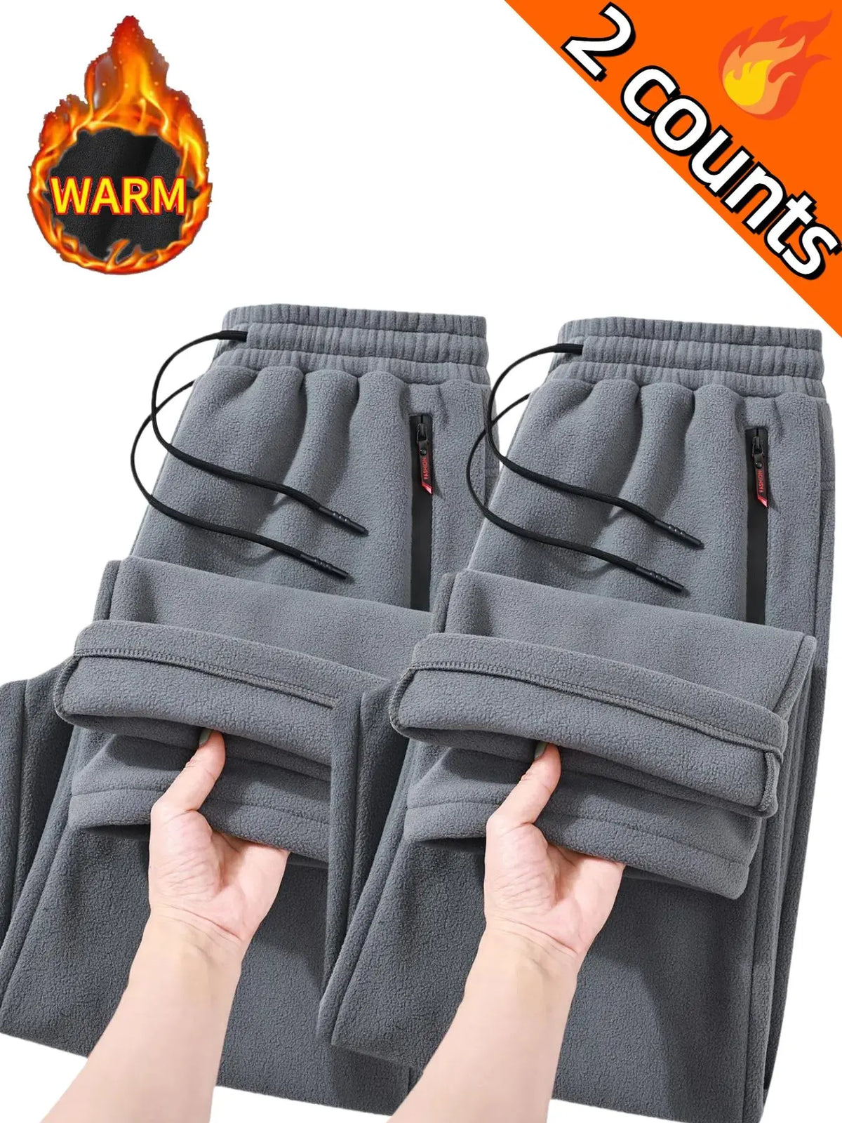 Plus Size Men's Solid Color Reversible Fleece Lined Pants, Casual Comfy Waterproof Zipper Design Straight Leg Trousers for Fall & Winter, Men's Bottoms for Daily Wear
