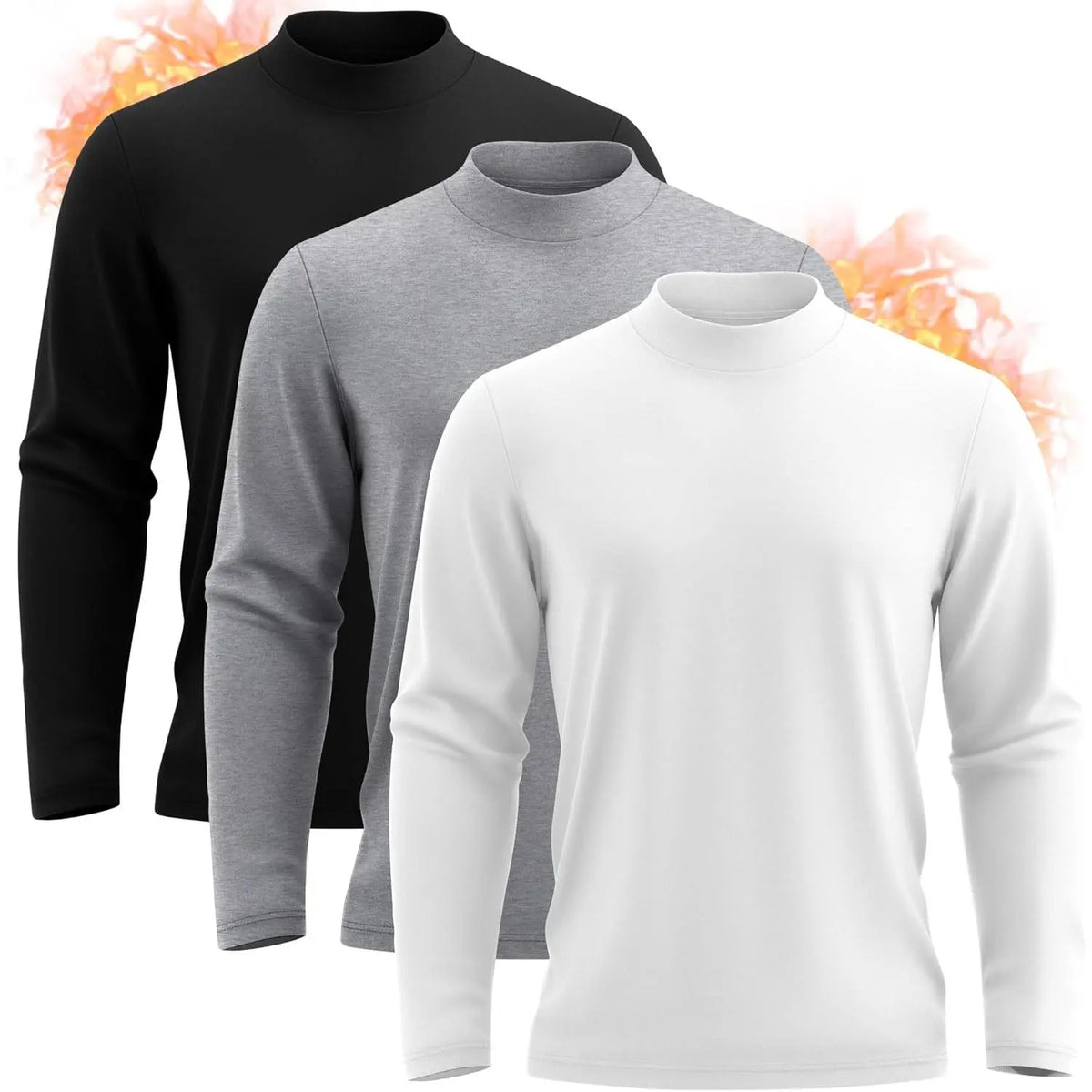 Neer 3 Pack Mens Big and Tall Shirts Long Sleeve Mock Neck Thermal T-Shirt Thick Basic Pullover Tops Casual Sweatshirt