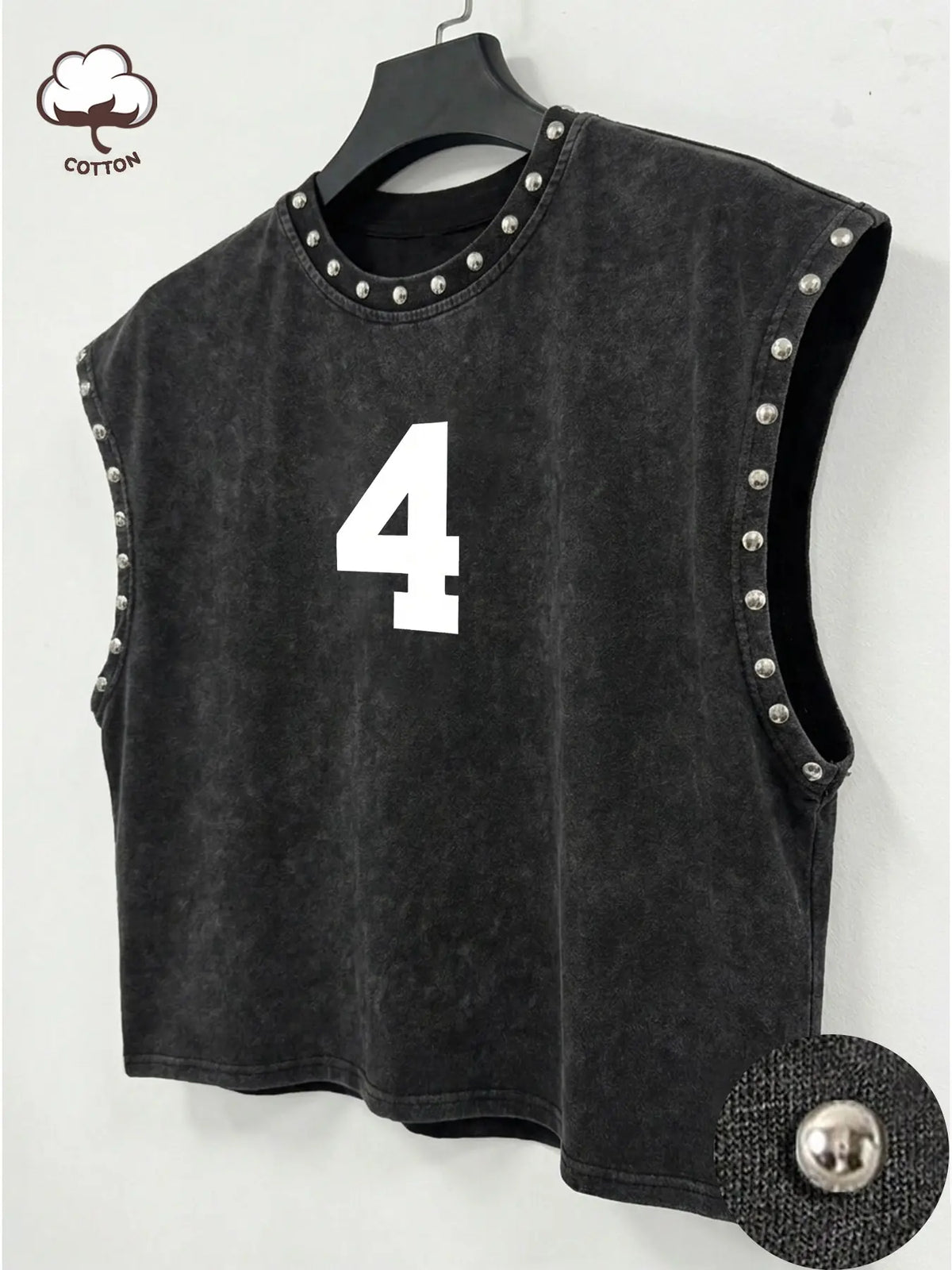 Men's Washed Black Sleeveless Modern Tank Top, Crop Top With Red Letter Print "I'm Not Shy", Casual Streetwear Fashion For Summer Daily Wear, Menswear