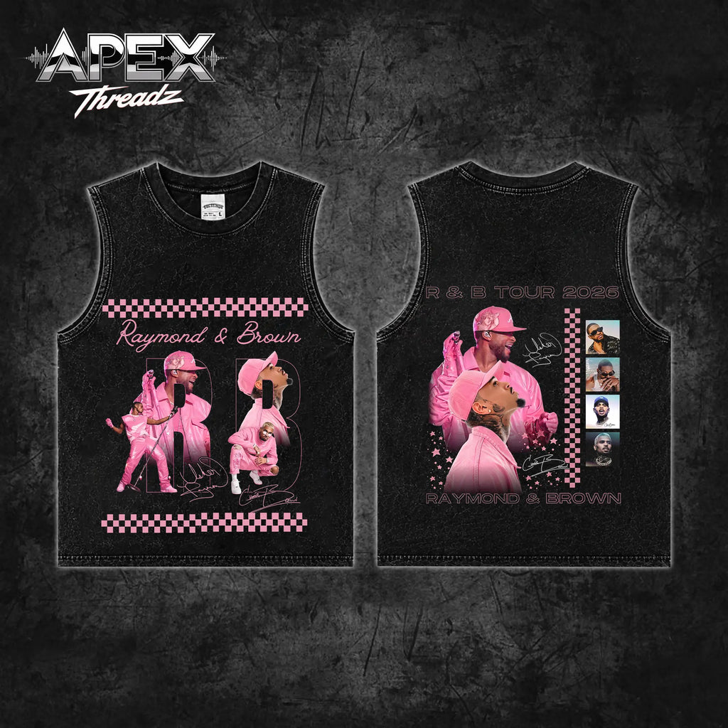 [AT] Raymond & Brown 2026 R&B Tour Unisex Premium Pink Acid Washed 100% Cotton Relaxed Fit Casual Soft Tank Top V6, Music Duo Graphic Urban Streetwear, Concert Merch Gift for R&B Fans, Machine Washable