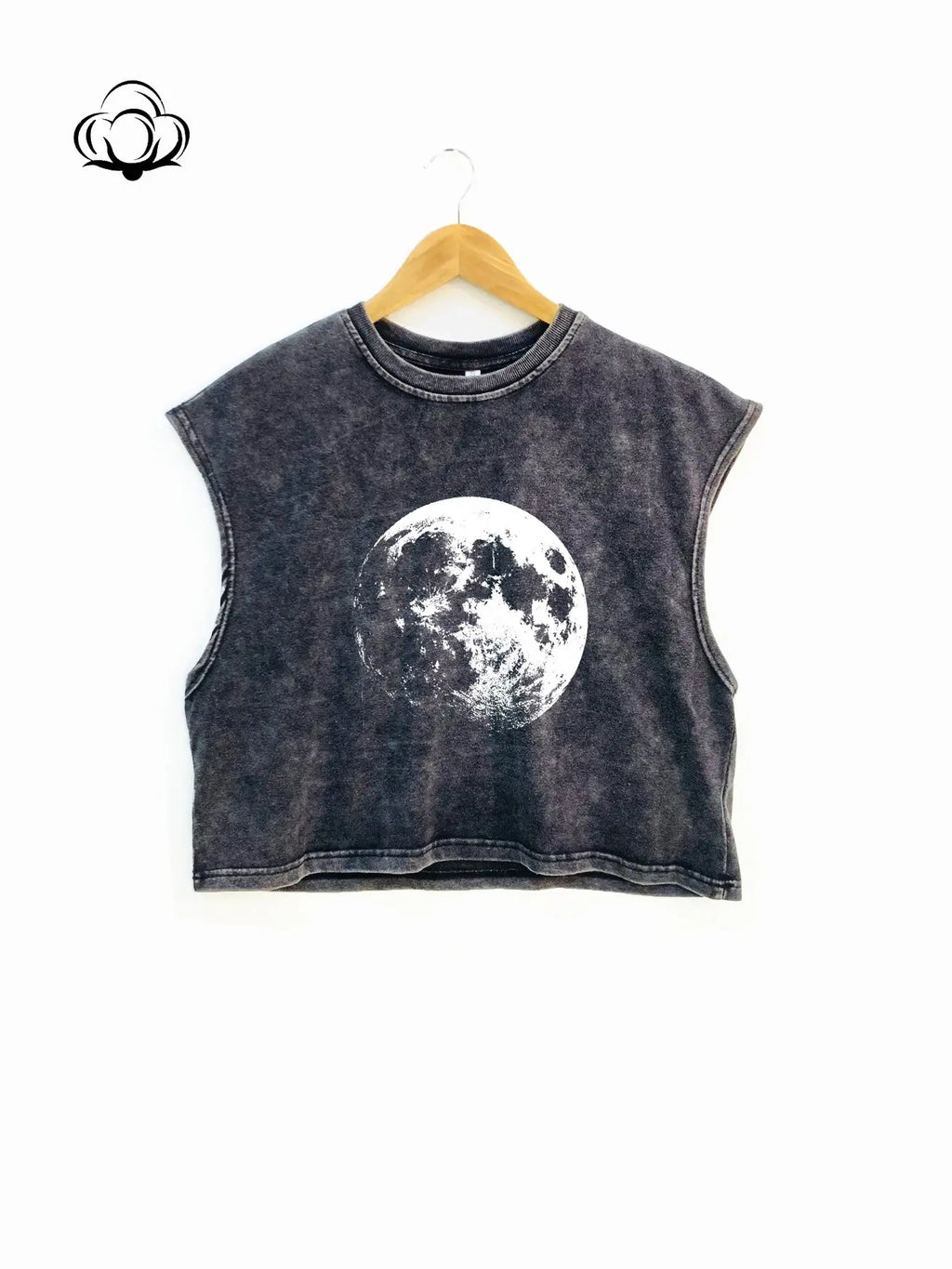 New Summer Short Round Neck Loose Fit Sleeveless Tank Top, Moon Planet Print, Unisex, Wide Arm Design, Pair with Bralette