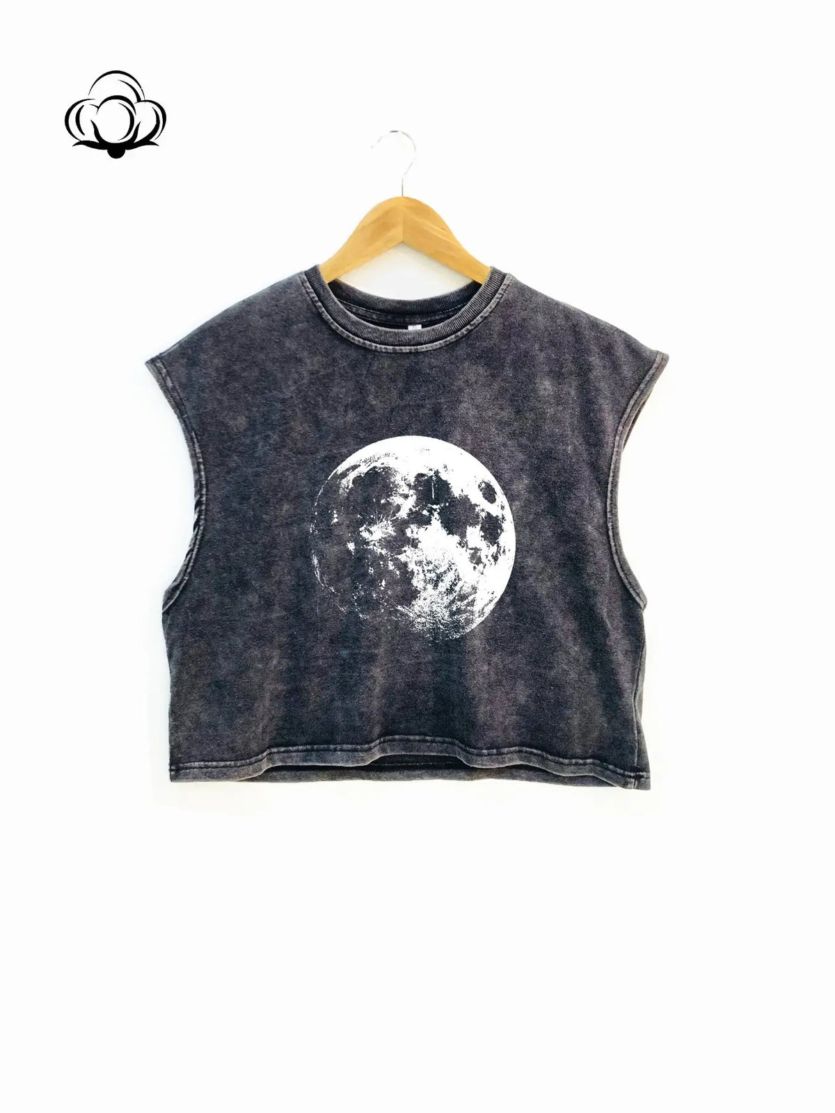 New Summer Short Round Neck Loose Fit Sleeveless Tank Top, Moon Planet Print, Unisex, Wide Arm Design, Pair with Bralette