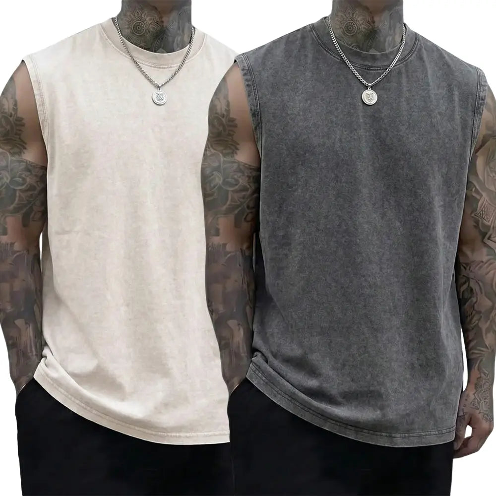 Men’s 3-Pack 230g Full Cotton Heavyweight Mock Neck Sleeveless Undershirts - Casual Vintage Clothing, Muscle Tee Vests, Athletic Sleeveless Vests, Loose Fit Solid Color Skin-Friendly Unisex Retro Tank Tops, Machine Washable, Suitable for Sports