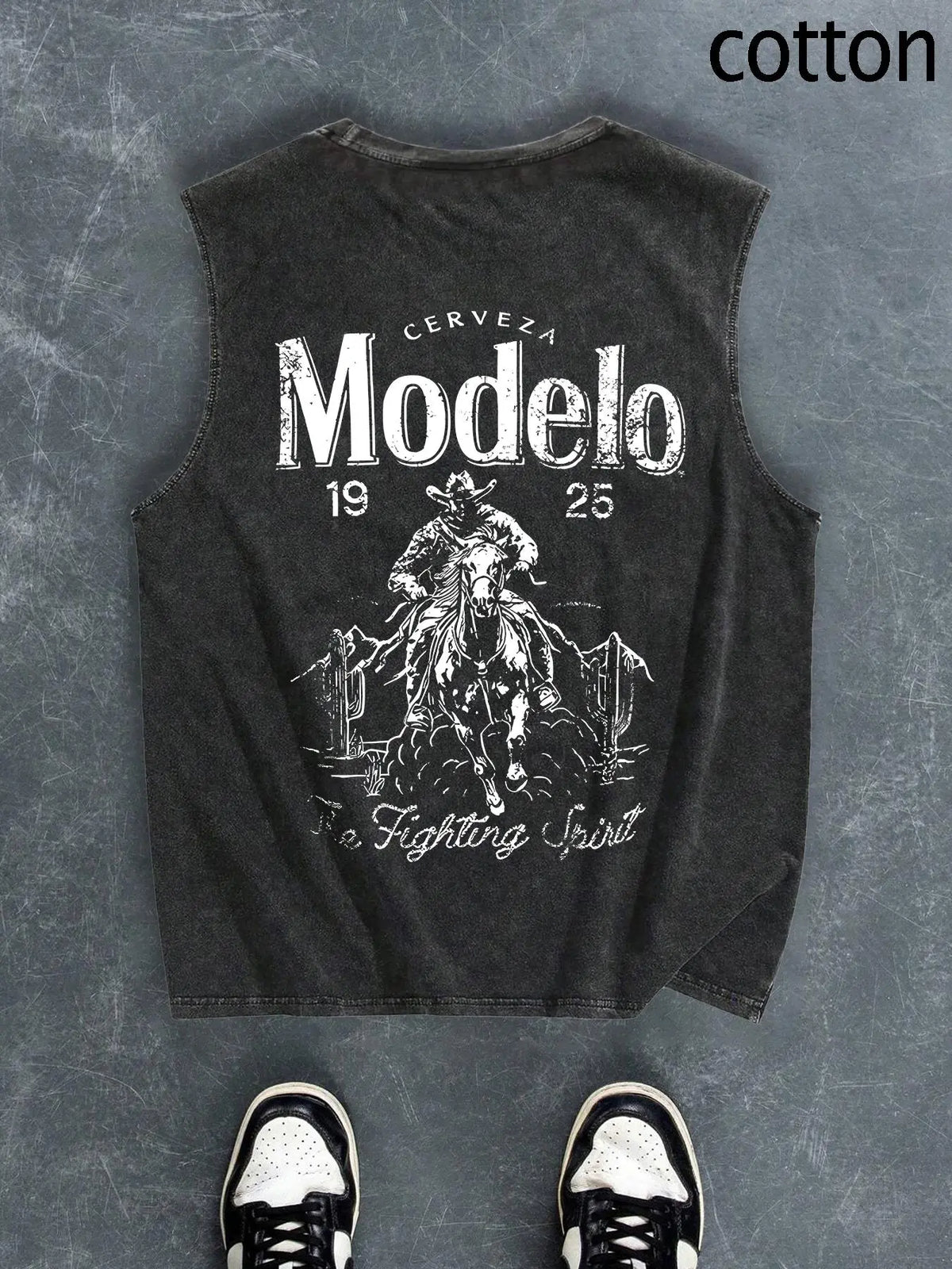 Men's Regular Fit Cartoon Cowboy & Letter Print Tank Top, Casual Comfy Breathable Sleeveless Top for Summer, Fashion Men's Clothes for Daily Wear, Socks