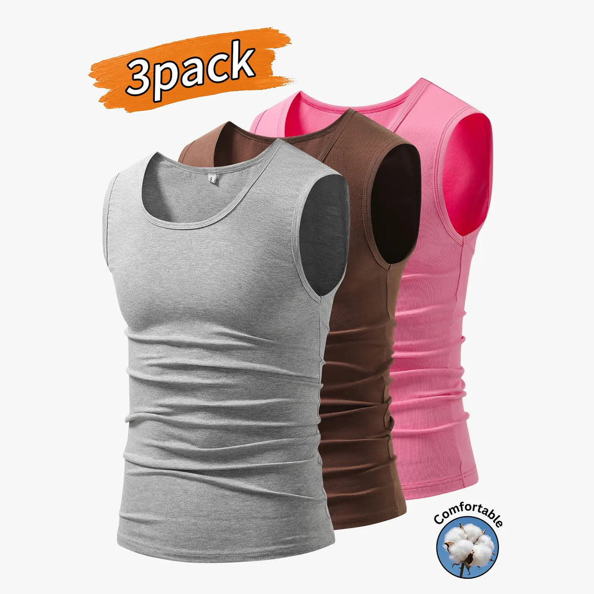 3-Pack Men’s Tank Tops, Men’s Sleeveless T-Shirts, Men’s Cotton Tank Tops Crew neck, simple design; soft, stretchy fabric that feels gentle against the skin and is breathable when worn. Suitable for everyday layering, home wear/sleeping, and workouts/runn