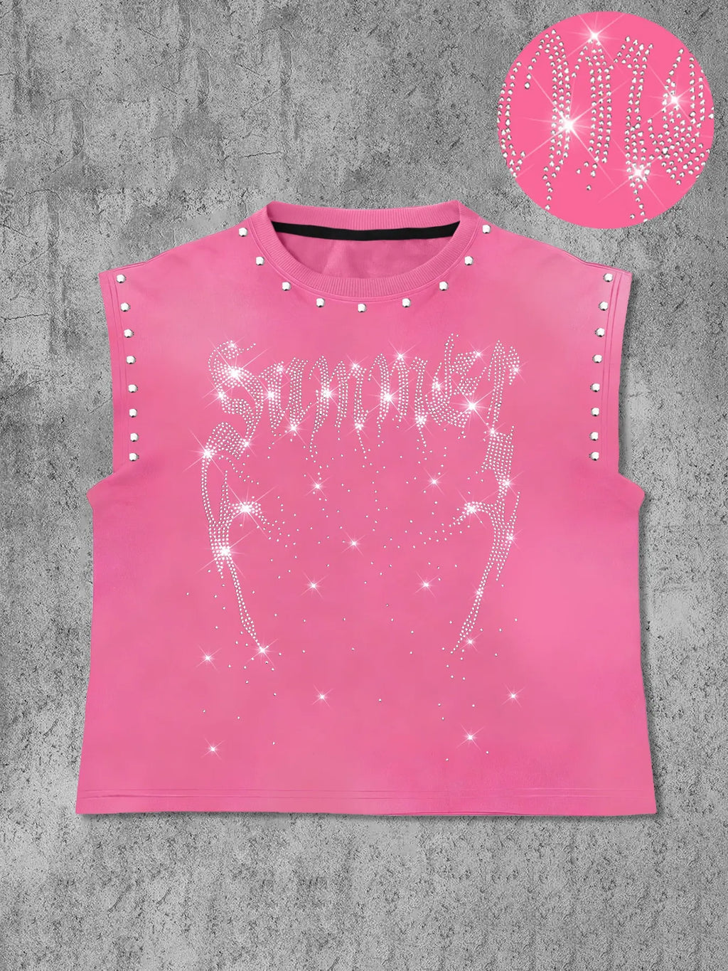 Men's Casual Graphic Sleeveless Sparkly Glitter Vest with Rhinestone Letters and Abstract Contour Print, Comfortable Regular Fit, Fashion Versatile, Street Style, Streetwear Tank Vest