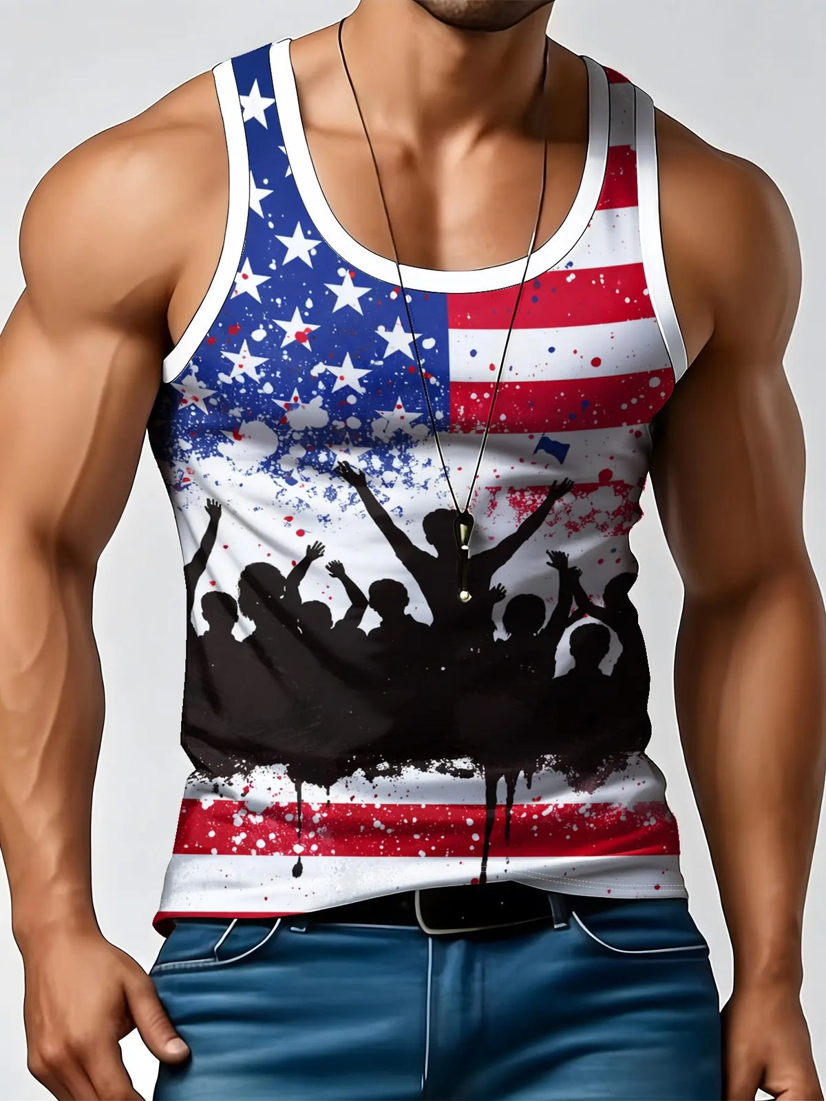 Men's Latest Style Vest, Graphic Sleeveless, American Street Fashion Print, Eagle Pattern Basketball Vest, Usa Flag Design, Breathable, Comfortable, Summer Wear