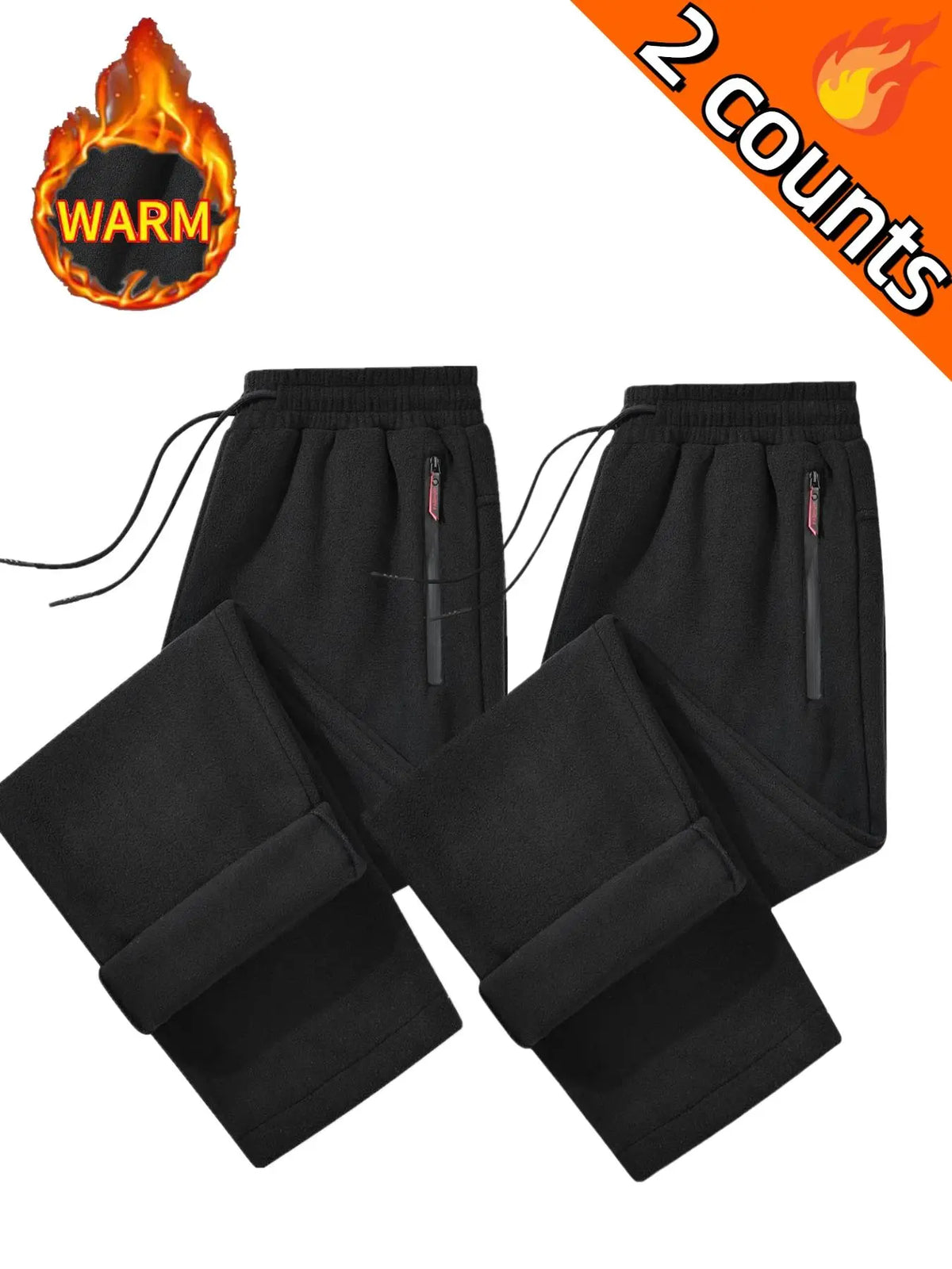 Plus Size Men's Solid Color Reversible Fleece Lined Pants, Casual Comfy Waterproof Zipper Design Straight Leg Trousers for Fall & Winter, Men's Bottoms for Daily Wear