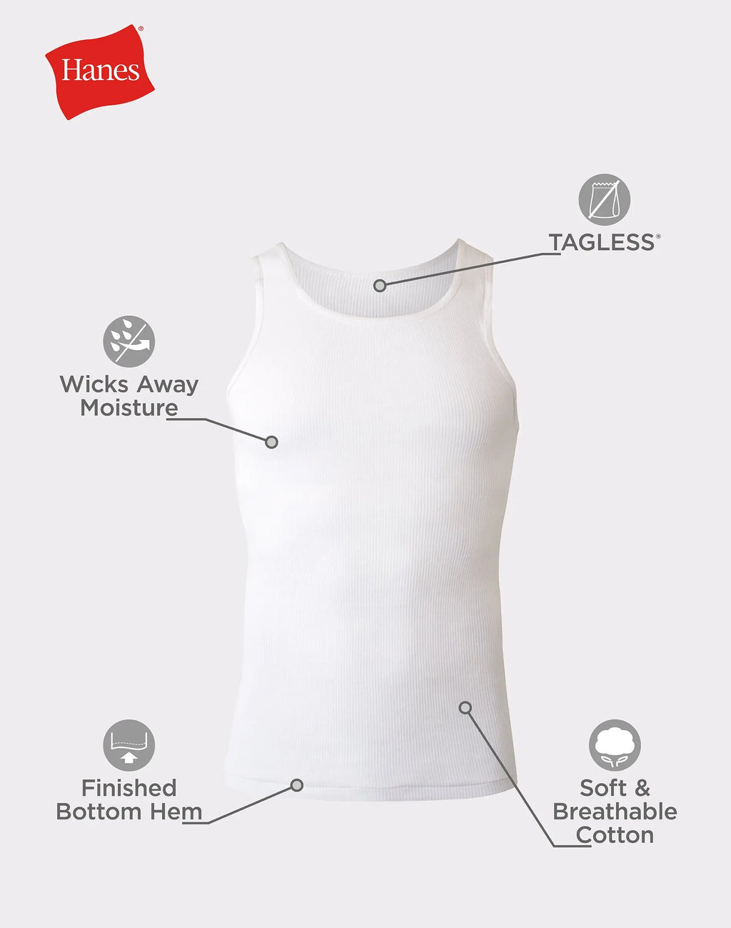 Hanes Men's Cotton Tank Undershirt Moisture-wicking White 10-pack Underwear Multi Pack Comfortable Fit Soft Stretch Fabric Breathable 372z10