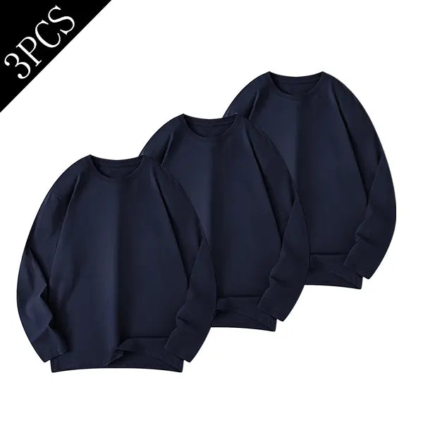 Men's Pure Cotton Soft Knit Thermal Crew Neck Long-Sleeve Shirt - Solid Plain, Warm, Casual Pull-On Pullover Top