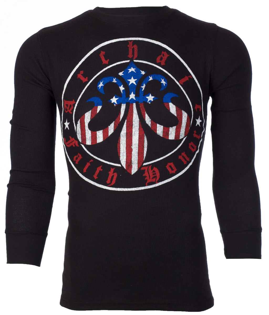 Archaic by Affliction Men's Thermal Shirt BORN PATRIOT Black