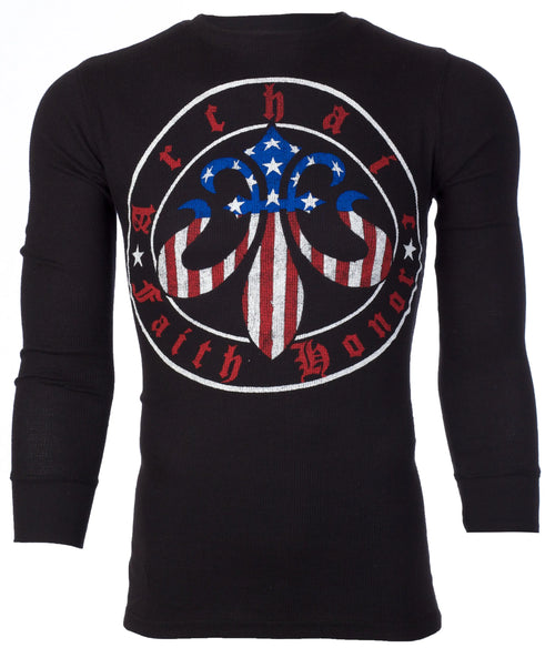 Archaic by Affliction Men's Thermal Shirt BORN PATRIOT Black