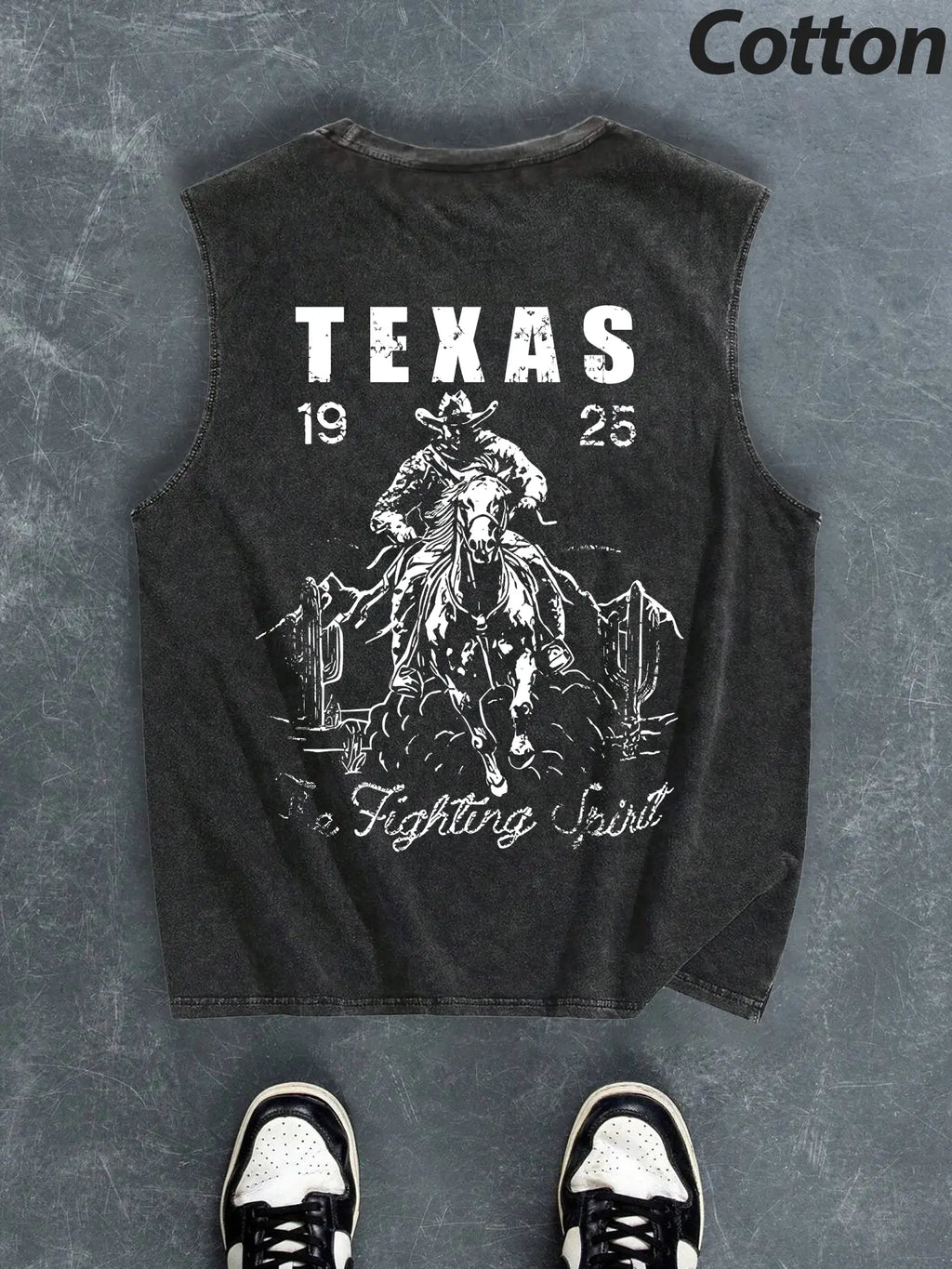 Men's Regular Fit Cartoon Cowboy & Letter Print Tank Top, Casual Comfy Breathable Sleeveless Top for Summer, Fashion Men's Clothes for Daily Wear, Socks