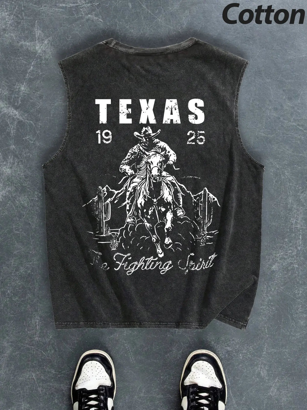 Men's Regular Fit Cartoon Cowboy & Letter Print Tank Top, Casual Comfy Breathable Sleeveless Top for Summer, Fashion Men's Clothes for Daily Wear, Socks