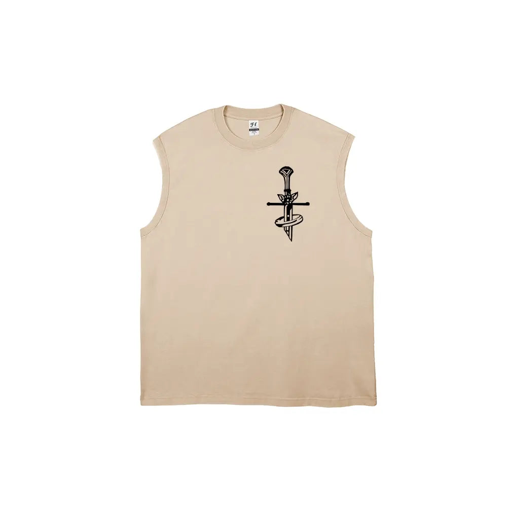 Men's Vintage Double-Sided Graphic Tank Top - 100% Cotton Retro Streetwear Washed Vest, Breathable Relaxed Fit for Casual Wear