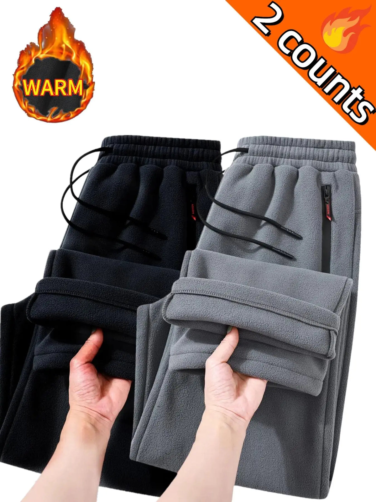 Plus Size Men's Solid Color Reversible Fleece Lined Pants, Casual Comfy Waterproof Zipper Design Straight Leg Trousers for Fall & Winter, Men's Bottoms for Daily Wear