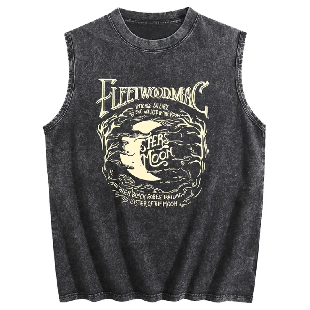 Holafish Loose Fit Womens Fleetwood Mac Sister Of The Moon Print Acid Washed Workout Tank Tops Sleeveless Unisex Gym Acid Wash T Shirts Running Beach Loose Fit Tee Basic, Menswear summervibes, 2026 New Color