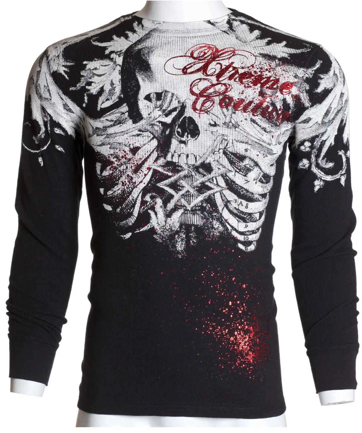 Xtreme Couture Men's Persimmon Gothic Thermal Crew Neck T-Shirt - s, 100% Cotton, Full Length Long Sleeve, Front & Back Printed Graphic, Gothic T-Shirts for Chill Days, Bold Style Menswear Top