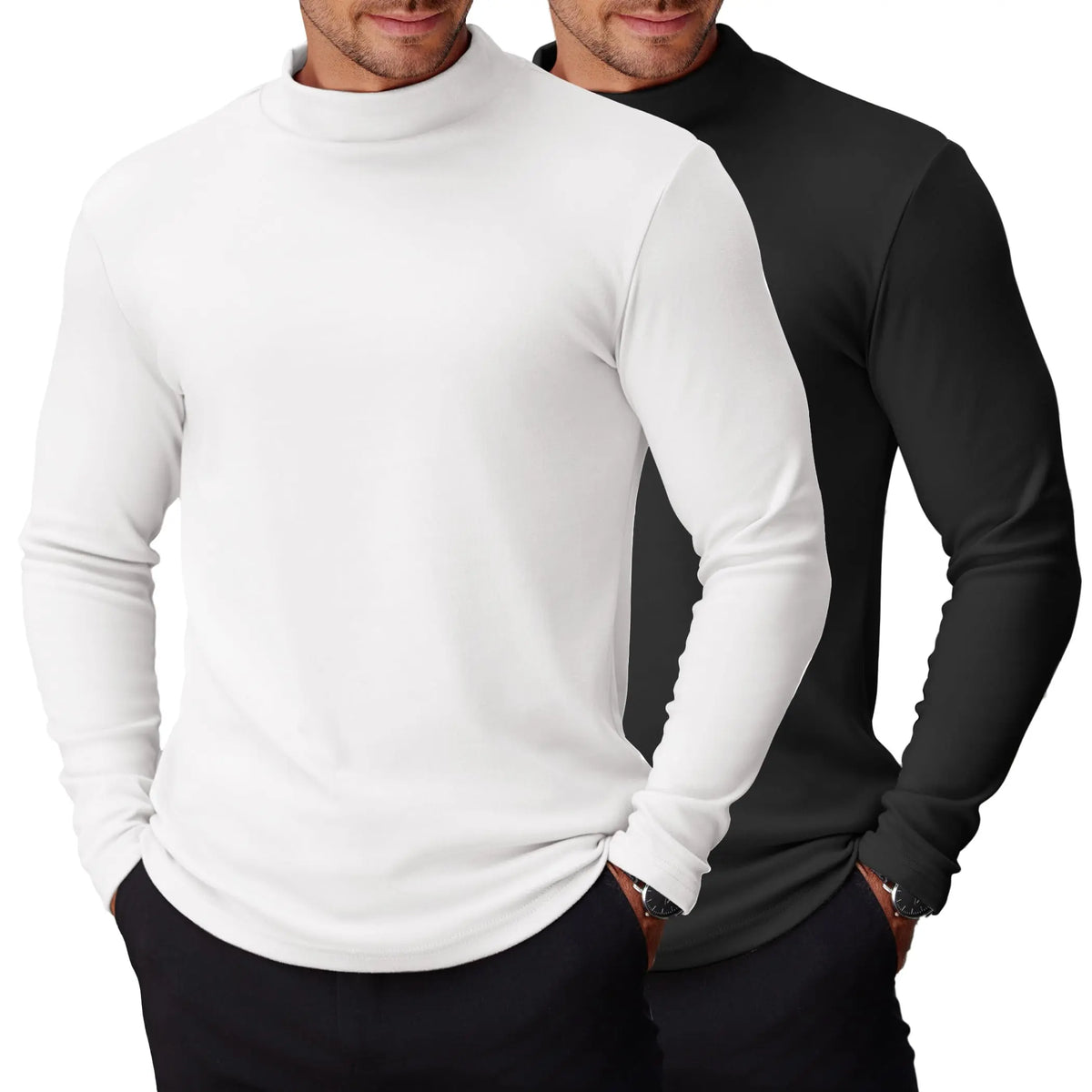 COOFANDY Men's Slim Fit Mock Turtleneck Long-Sleeve Spandex Knit Pullover Top - Basic Lightweight Thermal Undershirt with Warmth, Formal Work Wear for Pairing with Jackets, Suits, Jeans, Quality Fabric