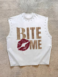 Men's Casual Vest with Stud Design and Leopard Print Letters, Loose Fit Sleeveless Printed Top, Daily Wear, Four Seasons Clothing, Graphic Vest, Sleeveless Clothes