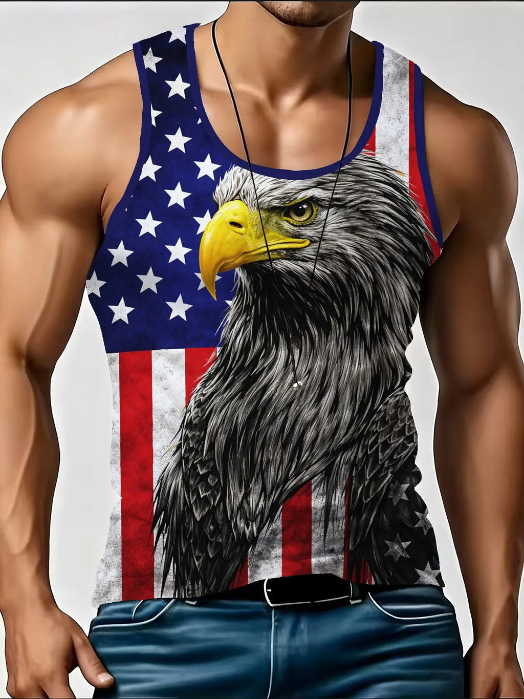 Men's Latest Style Vest, Graphic Sleeveless, American Street Fashion Print, Eagle Pattern Basketball Vest, Usa Flag Design, Breathable, Comfortable, Summer Wear