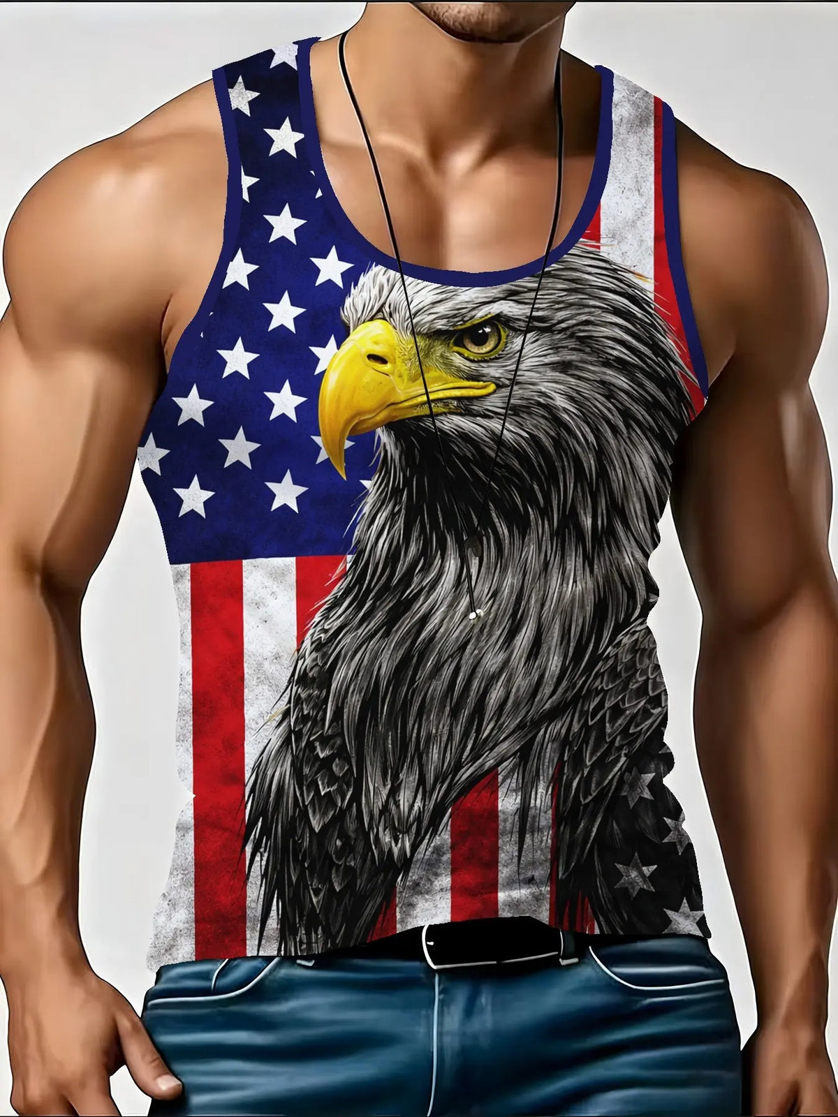 Men's Latest Style Vest, Graphic Sleeveless, American Street Fashion Print, Eagle Pattern Basketball Vest, Usa Flag Design, Breathable, Comfortable, Summer Wear
