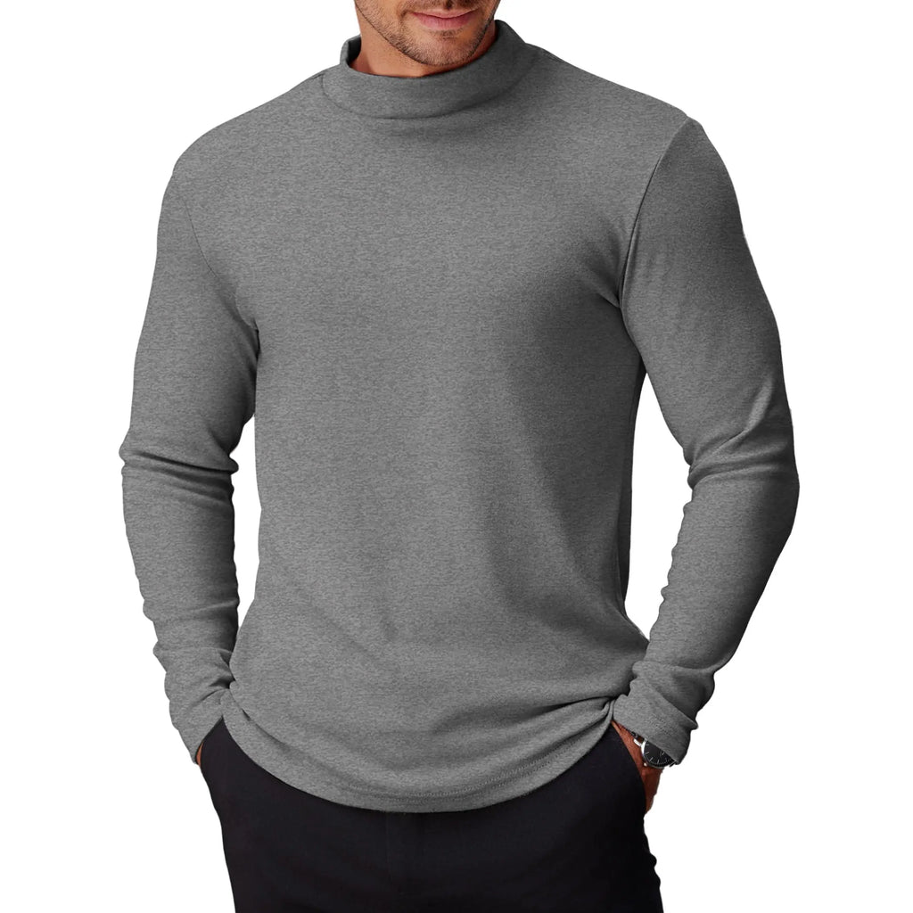 COOFANDY Men's Slim Fit Mock Turtleneck Long-Sleeve Spandex Knit Pullover Top - Basic Lightweight Thermal Undershirt with Warmth, Formal Work Wear for Pairing with Jackets, Suits, Jeans, Quality Fabric