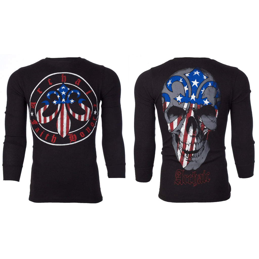 Archaic by Affliction Men's Thermal Shirt BORN PATRIOT Black