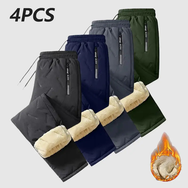 Men's Plain Fleece-Lined Protective Thermals Pants - Thick Plush, Multi-Layer Solid Design, 1 Piece, Zippered Pockets, Regular Fit, Easy Movement, Casual Look, Winter Outdoor Hiking Snow Trousers, Protective Thermals Men's Pants