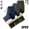 Men’s 3-Pack Fleece-Lined Plain Full-Length Solid Thermal Pants - Low-Rise Elastic Waistband with Drawstring, Zippered Pockets, Machine-Washable Woven Casual Menswear for Under-Layer Warmth