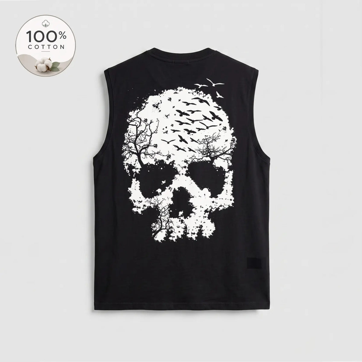 Men’s 100% Cotton Sleeveless Tank Top, Skull Graphic Muscle Shirt, Front and Back Print Casual Summer Tee, Soft Breathable Loose Fit Streetwear Top for Gym and Daily Wear
